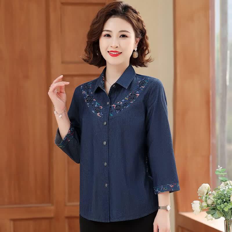 YUZHAOLIN Women's 100% Cotton 3/4 Sleeve Denim Shirt