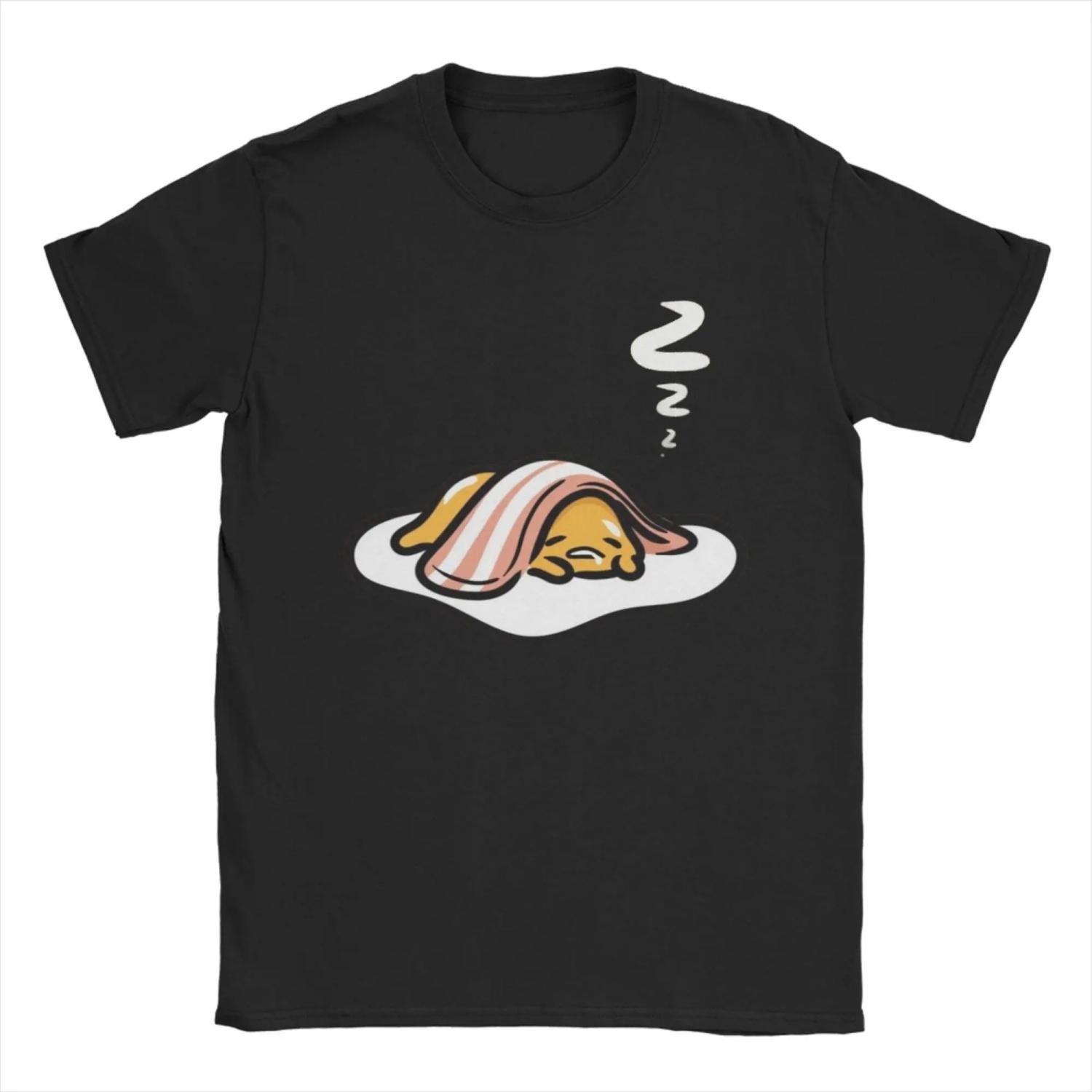 Спящая футболка Gudetama для Ленивого Яйца Мультяшная Потрясающая футболка 100% Хлопок Круглый вырез Короткий рукав Футболка 6XL Одежда S чёрный