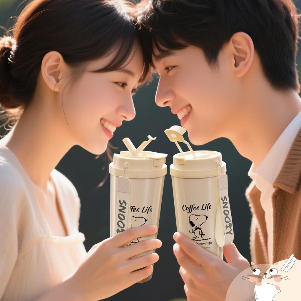 Snoopy Coffee Cup, Vacuum Insulated, Large Capacity, Straw Included, Easy to Clean, 500ml, Keeps Hot or Cold, Wide Mouth, Leak-Proof, Outdoor,