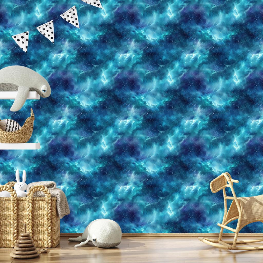 Watercolor Galaxy Wallpaper Blue, Turquoise and Navy Blue 50x1000