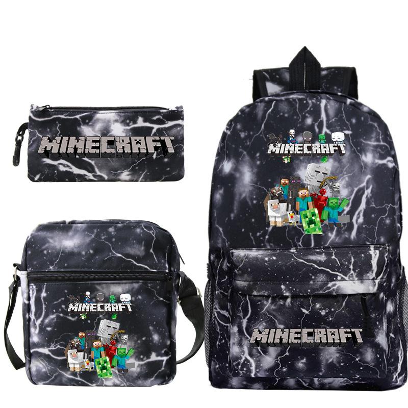 Minecraft Primary And Secondary School School Bag Children'S Backpack Backpack Shoulder Bag Pencil Case Three-Piece Set