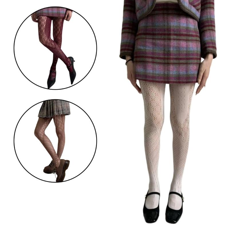 Winter Autumn Women's Irregular Geometric Patterned Fishnet Pantyhose High Elastic Sheer Mesh Tights Stockings Hosiery
