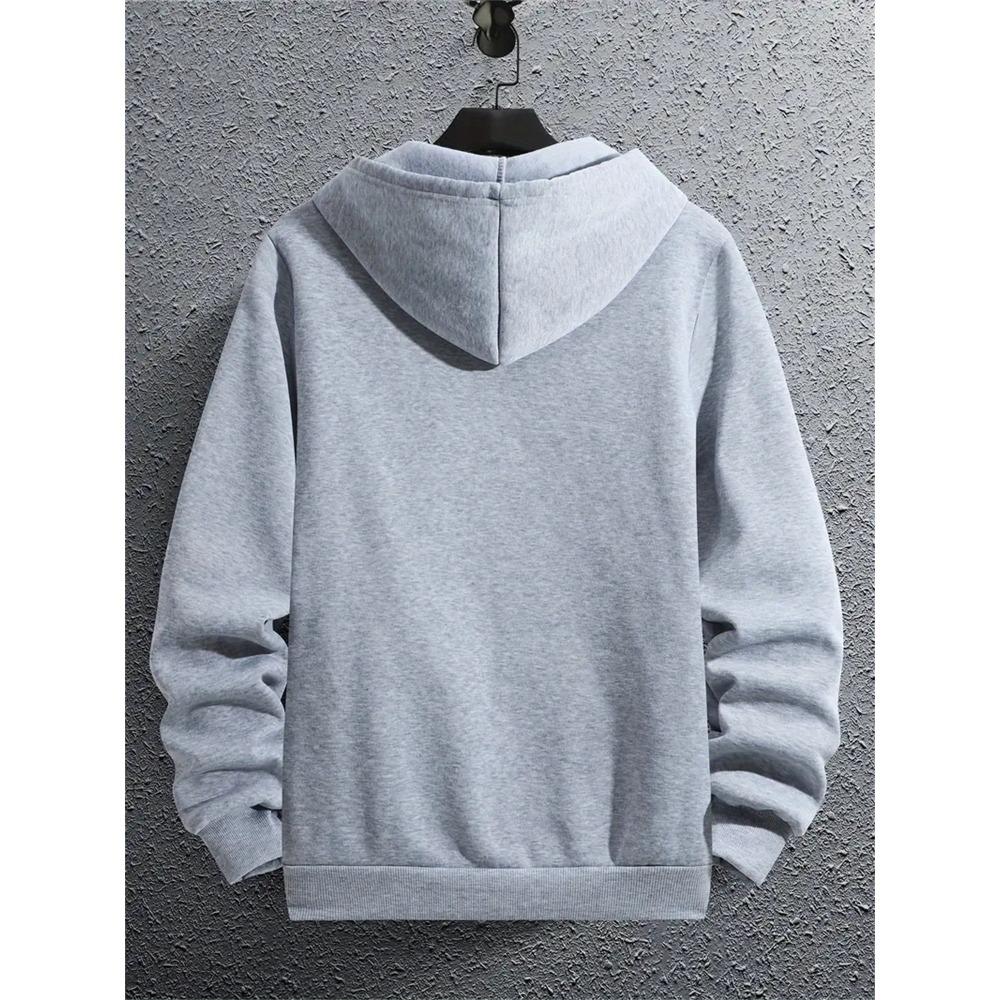 Men's Casual Trendy Letter Zip Hoodie with Letter Print, Hooded Sweatshirt Men's Top