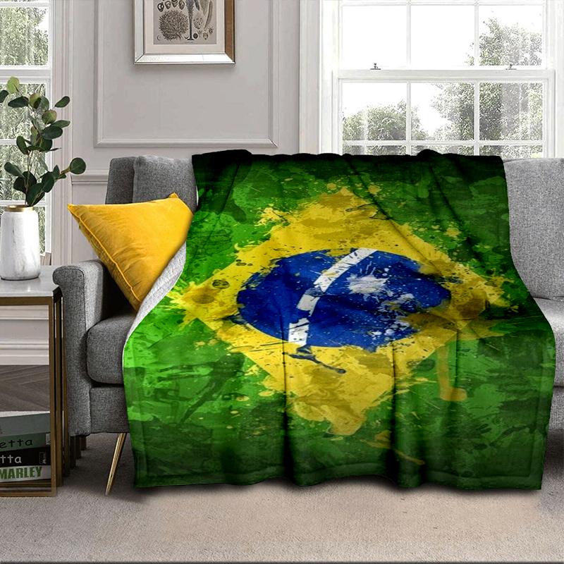 Brazilian Flag Artwork Blanket Flannel Blanket for Bed, Sofa, Camping, Hiking, Picnic Essentials, Gift for Family Fan Gifts