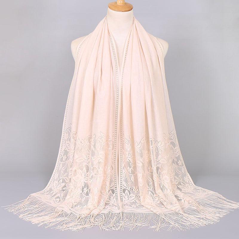 Embroidery Lace Woman'S Veils Church Tassel Long Shawls Hollow Out Muslim Woman Hijabs Elegant Party Shawl Scarves Maxi Wrap