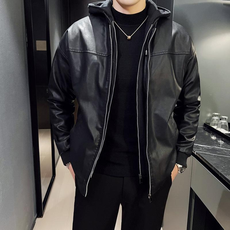 Autumn and winter locomotive jacket teen men's stand-up collar PU jacket casual stand-up collar leather jacket windproof warm jacket