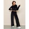 Women Casual Solid Color Zip Up Hooded Sweatshirt Wide Leg Pants Two Piece Set