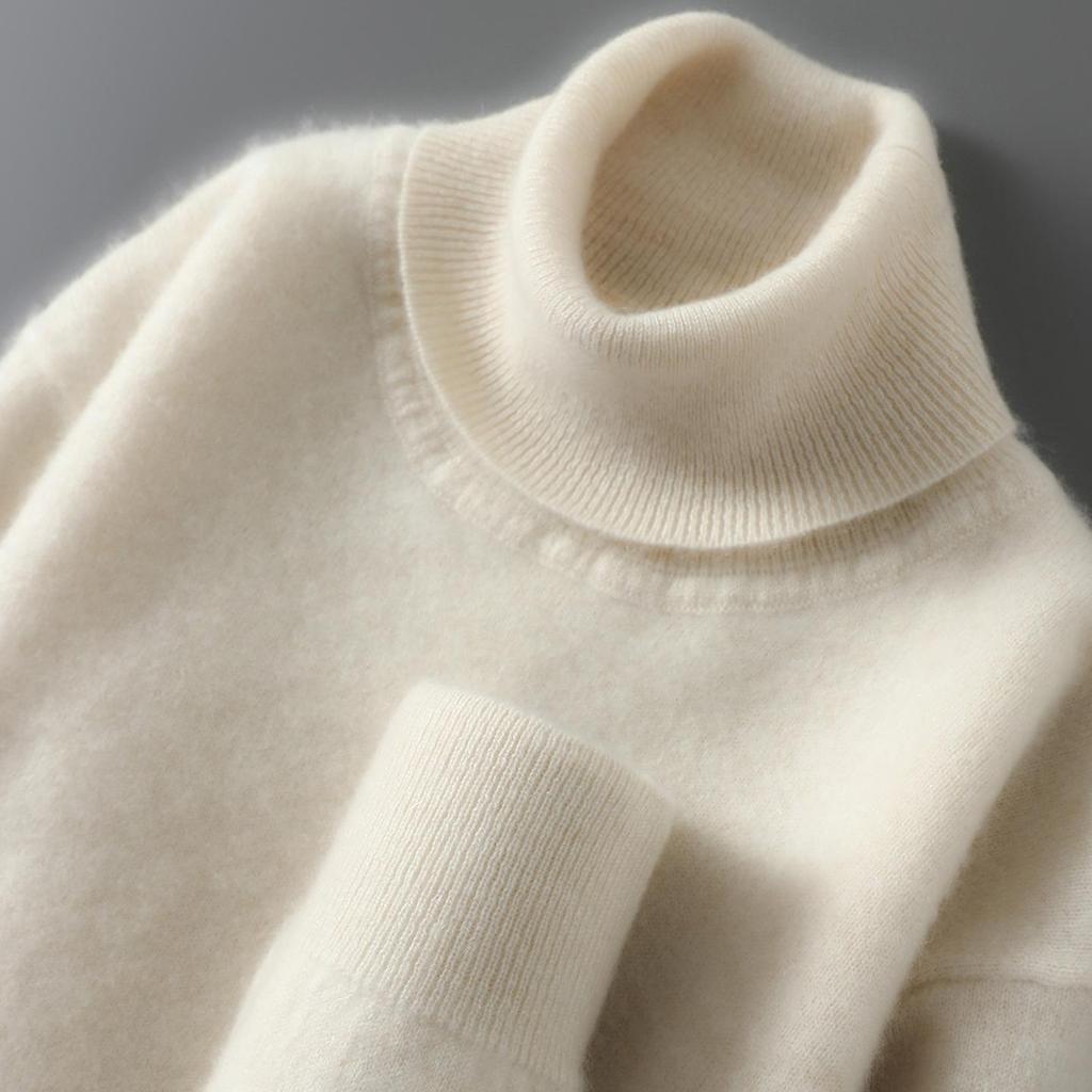 100% Pure Wool Men's High Neck Loose Knit Cashmere Sweater - Autumn/Winter Pullover Sweater