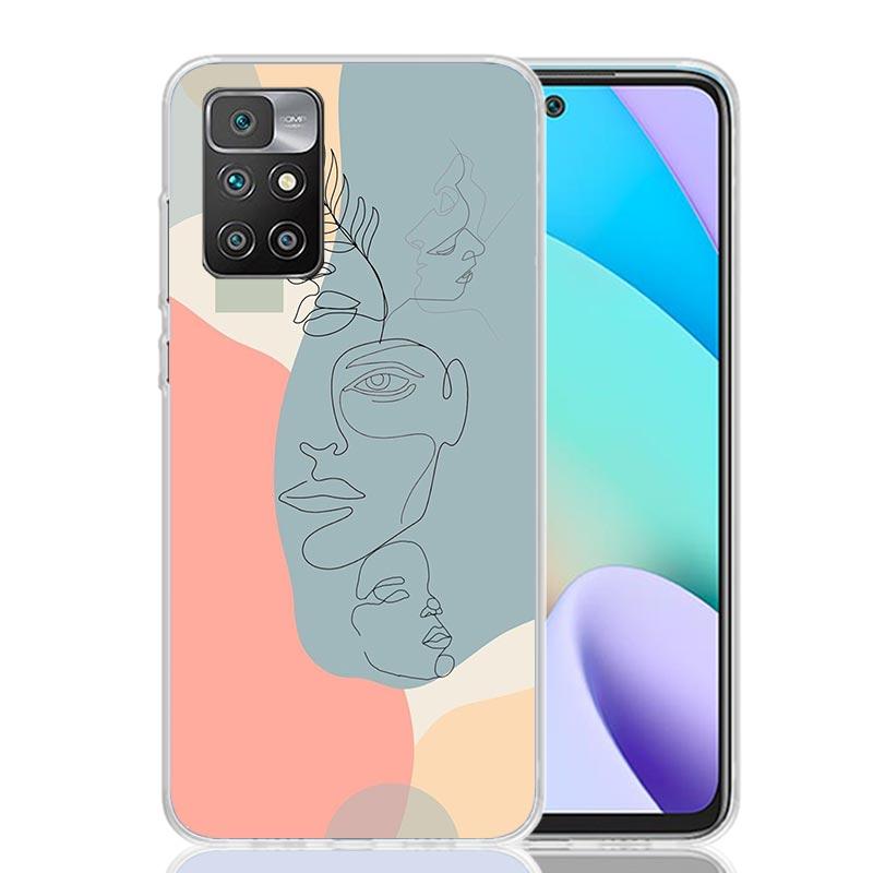 Abstract Line Women Face Case Phone Cover for Xiaomi Redmi 13 13C 14C 12 12C 10 10C 10A 9 9C 9A 9T 8 8A 7 7A 6 Pro 6A K70 K60 K4