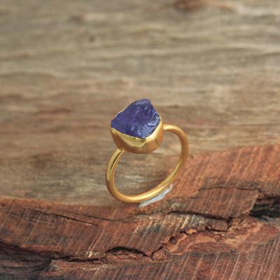 Raw Tanzanite December Birthstone Ring 925 Sterling Silver Yellow Gold Plated Ring