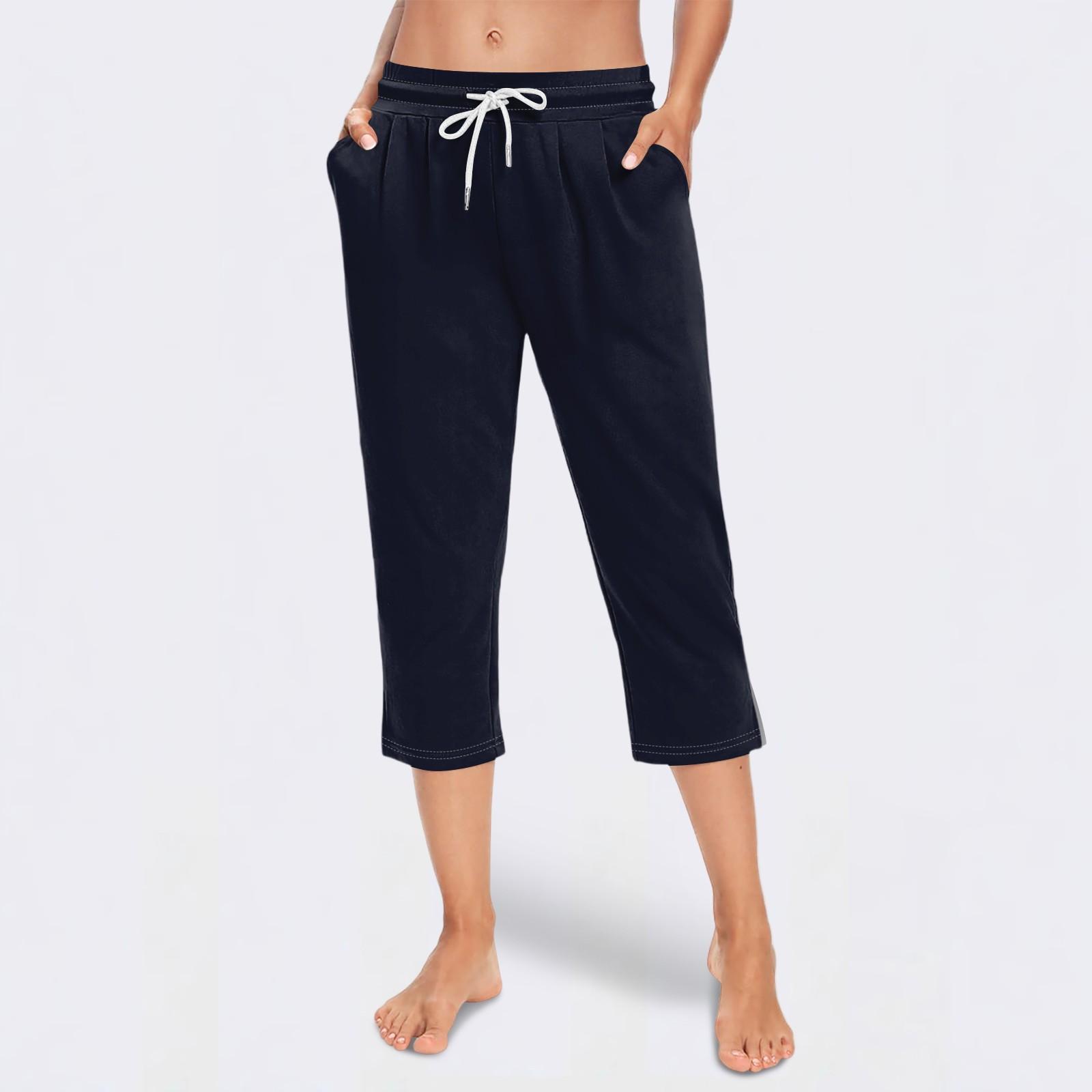 

Women s Loose Mid-Low Waist Cropped Casual Drawstring Cropped Pants XXL Темно-синій
