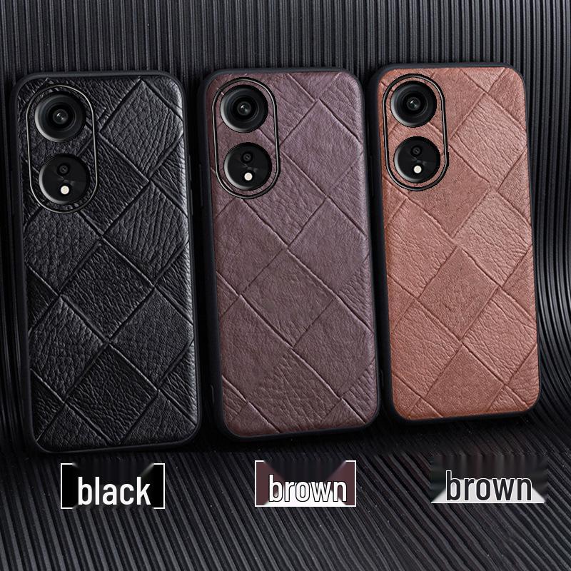 OPPO A1/A2Pro Rindsleder Diamantmuster Echtlederhülle - Rundumschutzhülle für A1 Vitality Version