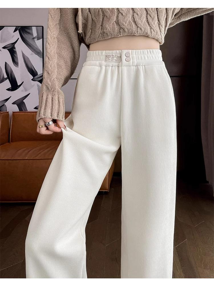 Žinylkové kalhoty s vysokým pasem, zeštíhlující, manšestrové, se širokými nohavicemi, podzim/zima 2024, dámské, ležérní, rovný střih