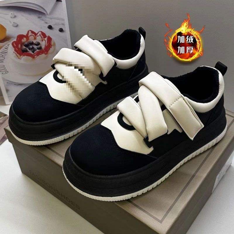 

Thick-soled autumn and winter 2025 velvet casual bread shoes women s warm new magic sports board shoes sneakers 40 чёрный