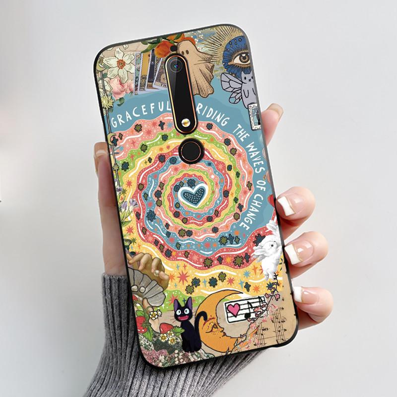 Custodia Carina Per Nokia 6.1/Nokia 6.1 Plus/Nokia X6/Nokia6 Guscio Stampato Cover Protettiva Morbido Silicone Cartone Animato Nera Custodia