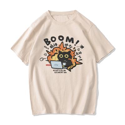 Boom CAT Tişört Mental %100 Pamuk Kısa Kollu Tişört Erkek Kadın 2024 Yaz Yeni Tişört Giyim Bol Salaş Çizgi Film Üstler