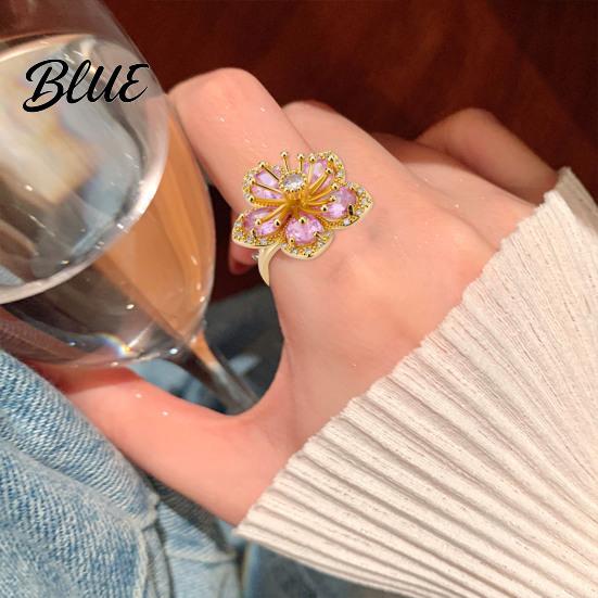 Intricate Flower Design Ring Women Shiny Cubic Zirconia Shape Finger