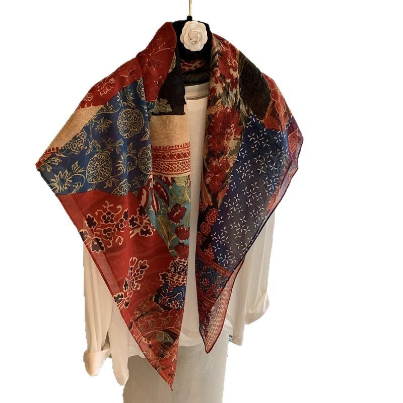 Spring Famous Style Thin Headscarf French Retro Large Square Scarf Women'S Spring And Autumn Versatile Design Scarf Large Shawl Silk Scarf