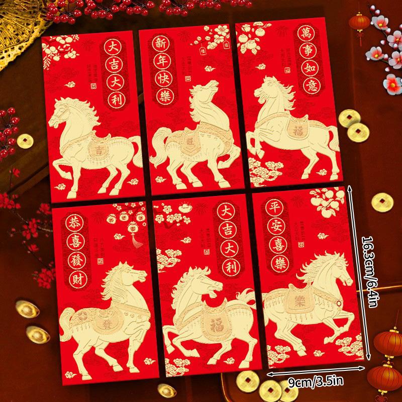 6Pcs Chinese New Year Red Envelope  Horse Year Vietnamese  Hongbao Traditional Lucky Pocket New Year Decorations
