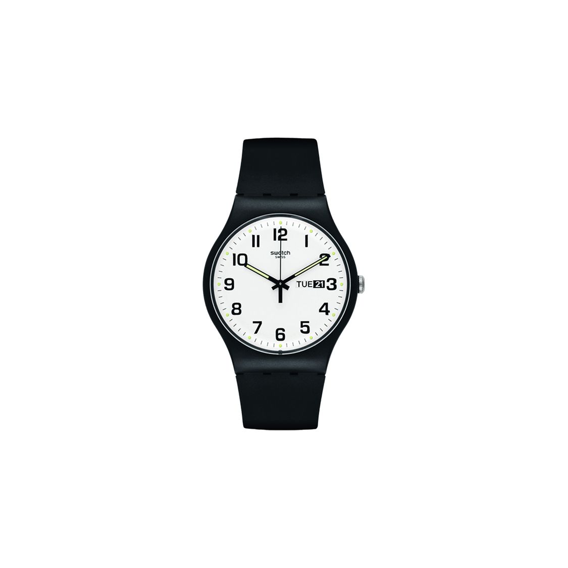 Swatch Quartz Movement Luminous Pure Black Casual Sports Fashion Watch 41Mm White Dial Bio-Based Material Case Bio-Based Material Strap SO29B703 SO29B703