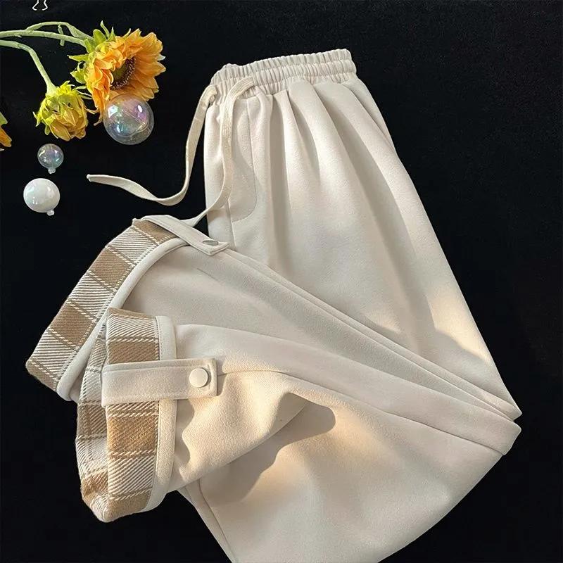 

Мужские брюки с широкими штанинами, новые осенне-зимние, эластичные, с высокой талией, в клетку, прямого кроя, свободные, повседневные S