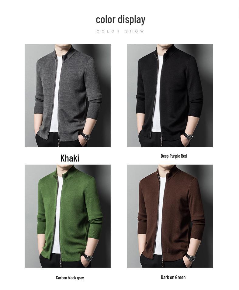 Men's 2024 Autumn/Winter Stand Collar Knitted Cardigan Jacket for Middle-Aged and Young Men - Versatile Zipper Sweater Coat