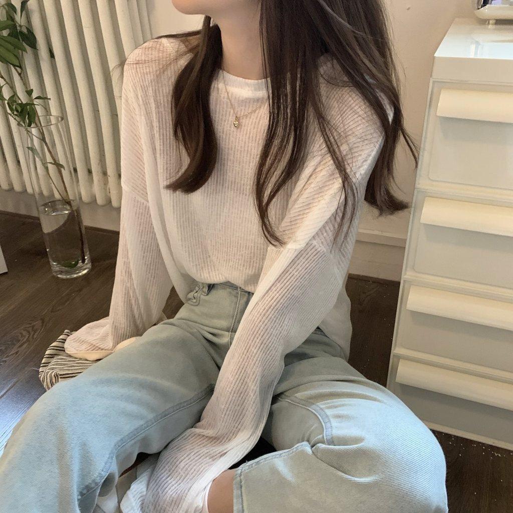 Tshirt For Girls Summer Long Sleeve Lightweight Plain Oversize With Embroidery For Casual Wear