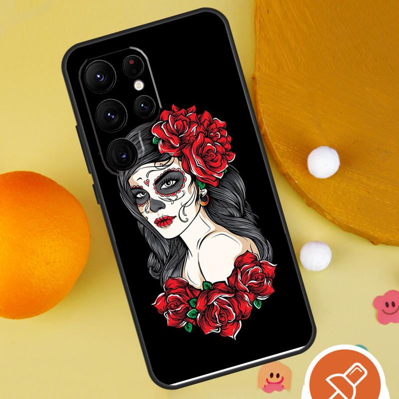 Mexican Skull Girl Tattooed Art Phone Case For Samsung Galaxy S25 Ultra S24 S22 S21 Ultra S9 S10 S20 Plus S23 FE Funda Cover
