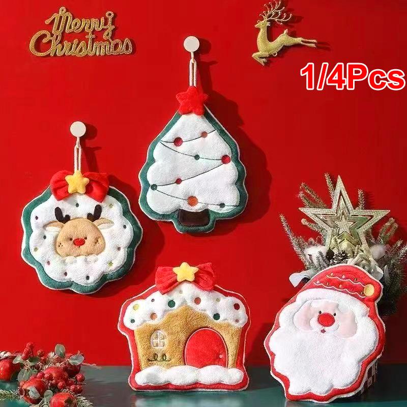 Christmas Towel Cute Christmas Atmosphere Practical Christmas Gift Comfortable Hand Towels Kitchen 4 Styles