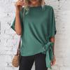 Solid Colour Round Neck Summer Bat Wing Sleeve T-Shirt Hem Knotted Loose Women's Tops