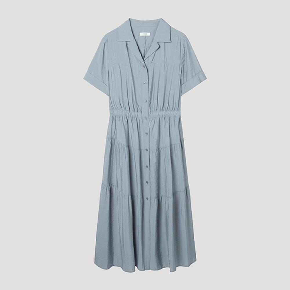 

[She S miSS] Open Collar Shirring Long dreSS Swwopp22020 Dl dark blue/55