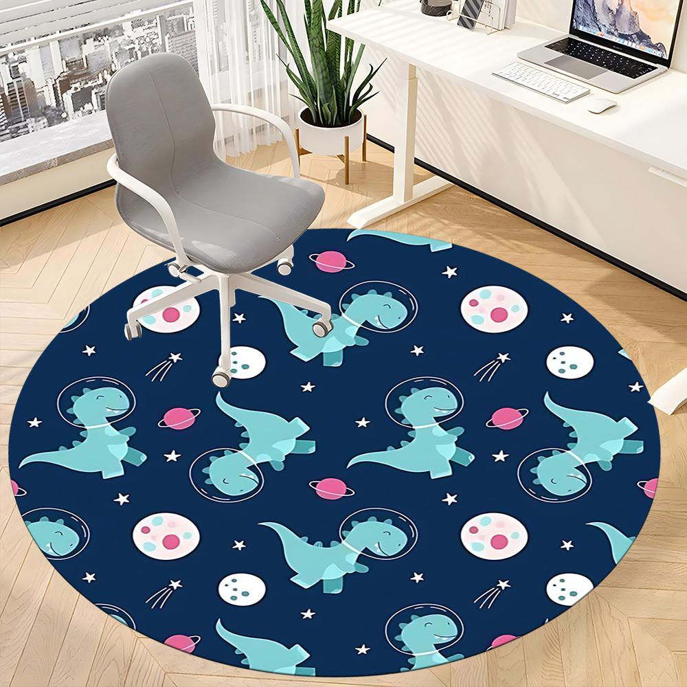 1PC Dino Space Office Round Area Rug, Mat Suitable For Office, Under Office Chairs Bedroom Living Room Home Decor, Room Deco