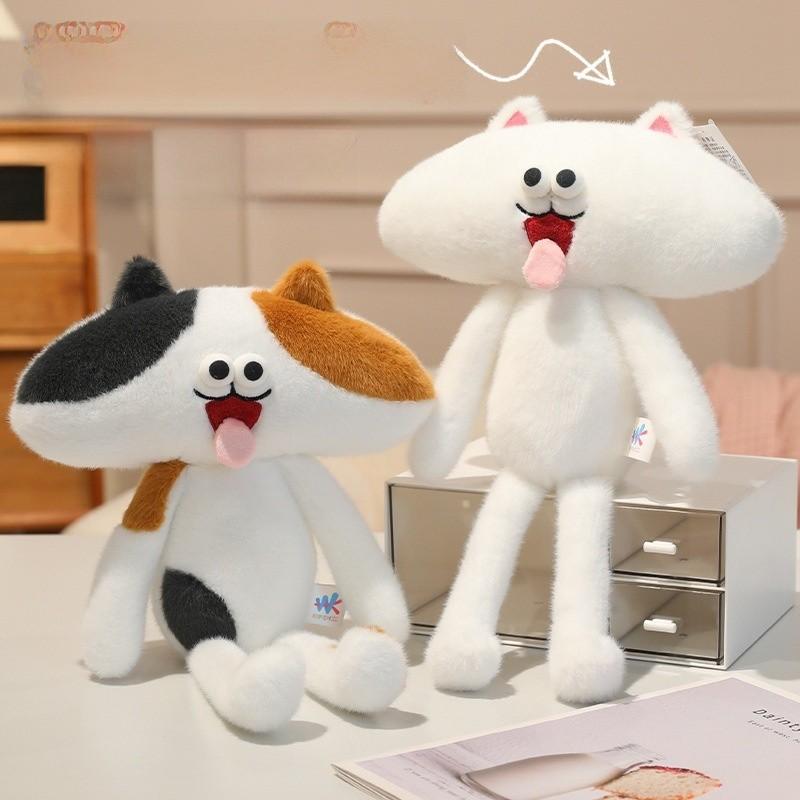 Super Soft Short Plush Frenchie Cat Plush Toy With Tongue Out Funny Design For Kids And Teens