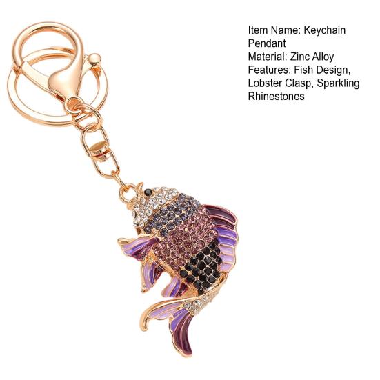 Keychain Pendant Rhinestones Fish Inlaid Chain with Shape Key Lobster Clasp Bag