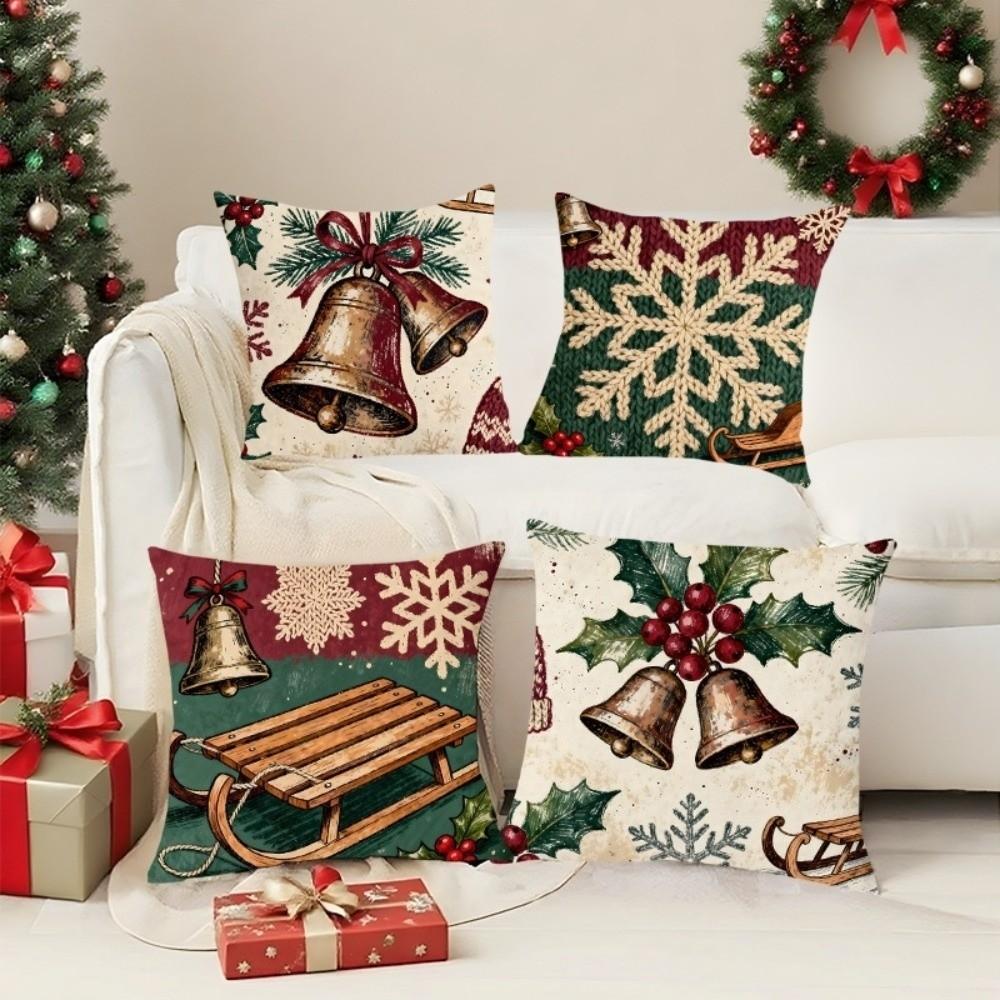 Soft Throw Cushion Case 2D Printed Snowman Pillow Cover Cartoon Cute Santa Pillow Cover Car