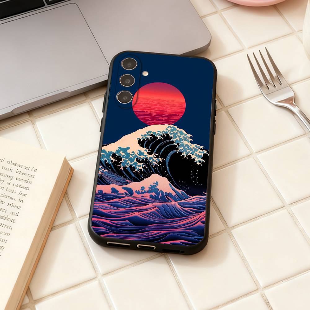 Japanese Ukiyo-e Ocean Waves phone Case For Samsung Galaxy A73,A72,A71,A70,A53,A52,A51,Others Soft Black Shell