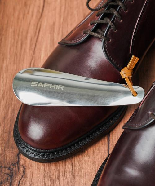 Saphir Silver Metal Shoehorn 13Cm Leather Strap Portable Mini Shoehorn
