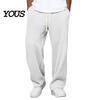 Soft Polyester Streetwear Men Waffle Baggy Trousers, Wide Leg Drawstring Waist Slacks, Loose Fit Relaxed Travel Pants Casual Sweatpants with