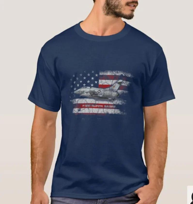 Vintage American Flag F100 Super Sabre Jet Fighter TShirt Summer Cotton Short Sleeve ONeck Mens T Shirt New S3XL