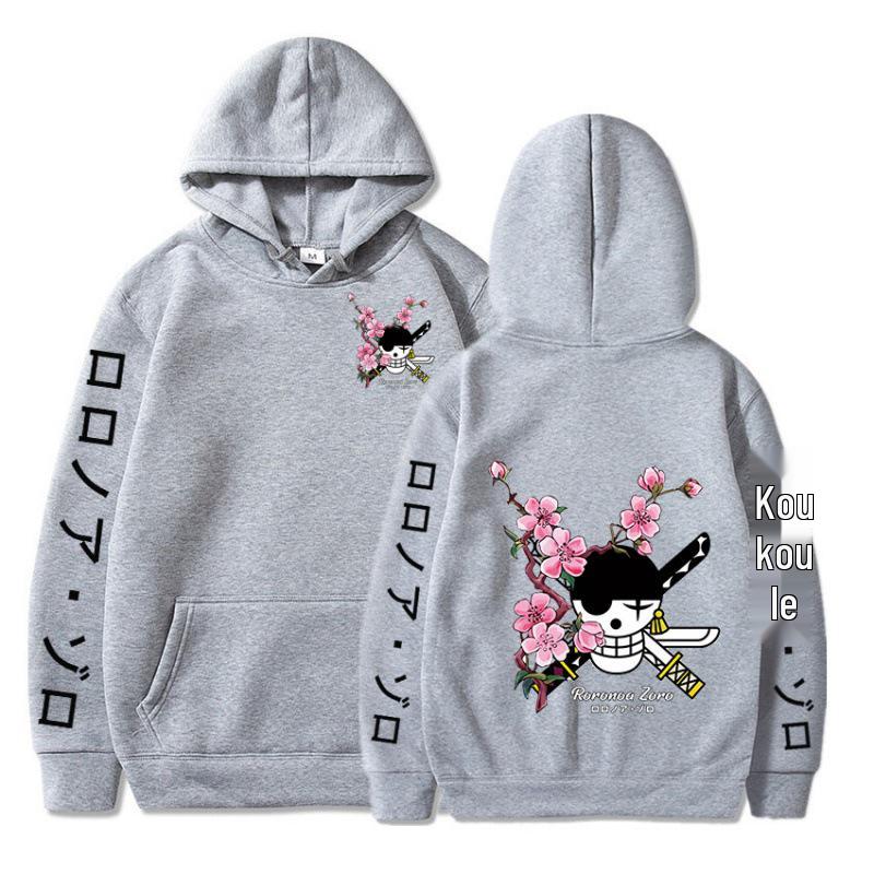 Unisex Fleece-Lined Zoro Anime Hoodie Sweatshirt