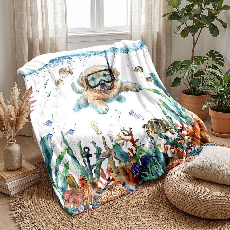 Surfing Dogs In the Ocean Theme Blanket Lightweight Warm Flannel Blanket Decorative Throw Blanket for Home Decoration