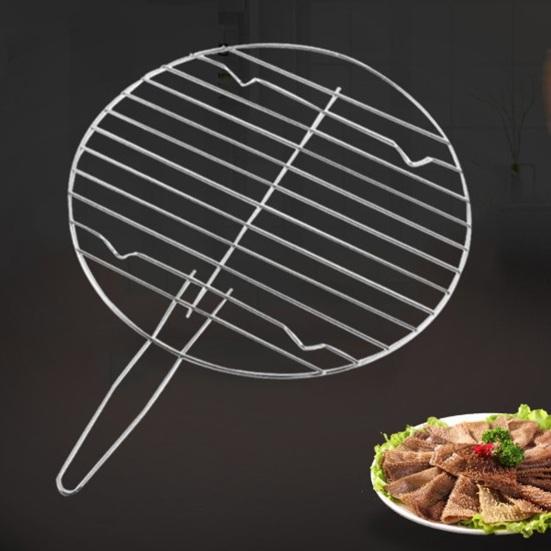 Barbecue Grill Mesh Round Carbon Steel Mesh Rustproof Stainless Steel High Temperature Resistant Prevents Food Falling Fit for Sausages Hot Dogs
