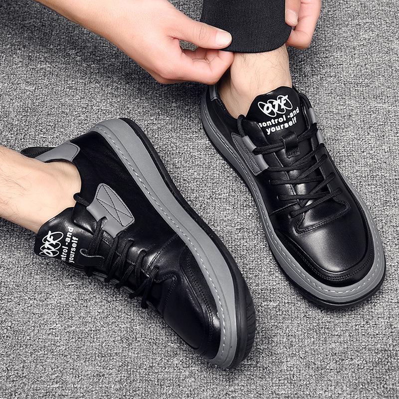 Clown shoes men's cowhide spring sports trend Korean version men's white low-top casual board shoes white shoes men's breathability