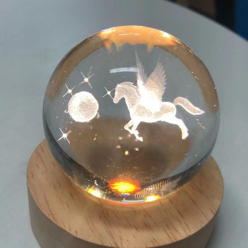 3D Carved Rose Crystal Ball Night Light - Luminous Glass Gift, Valentine's Day Ornaments