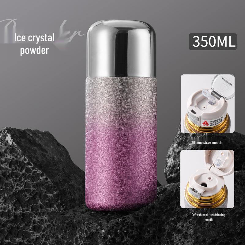 Trendy Titanium-Coated Pocket Thermos: Ice Flower Straw Cup – Cute, Compact, and Portable for Outdoor Use