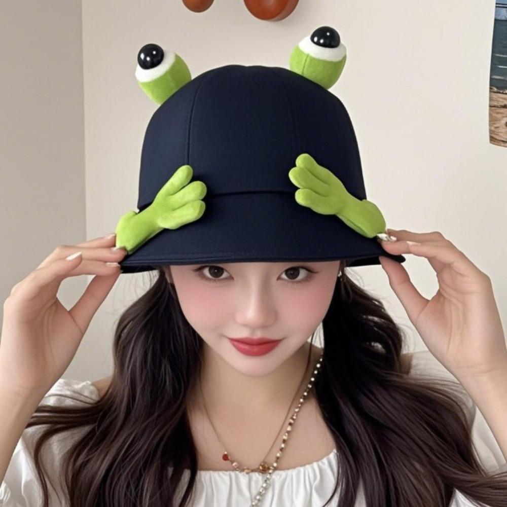 Big Eyes Pattern Big Eyes Frog Bucket Hats Cute Design Wild Panama Hats Basin Hats  Sun Protection