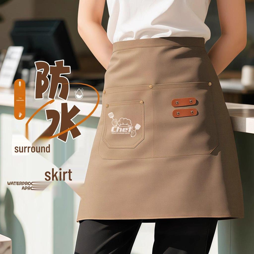 Waterproof Canvas Half-Body Apron with Logo for Catering, Hot Pot, Baking, or Kitchen Waitstaff