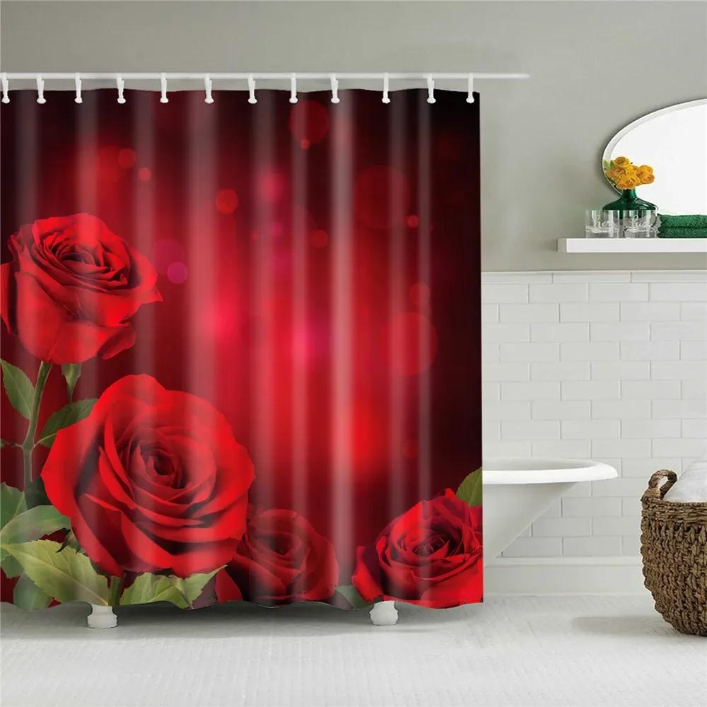 Plant Leaves Bathroom Shower Curtains Waterproof Hooks Hanging Curtain Bath Screen Decor Flowers Tree Print Shower Curtain.