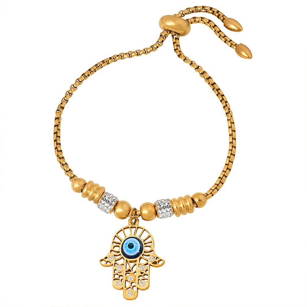 Women's Cute Japanese-Korean Fashion Bracelet: Hollow Heart Pendant, Round Bead, Real Gold Titanium Steel Jewelry