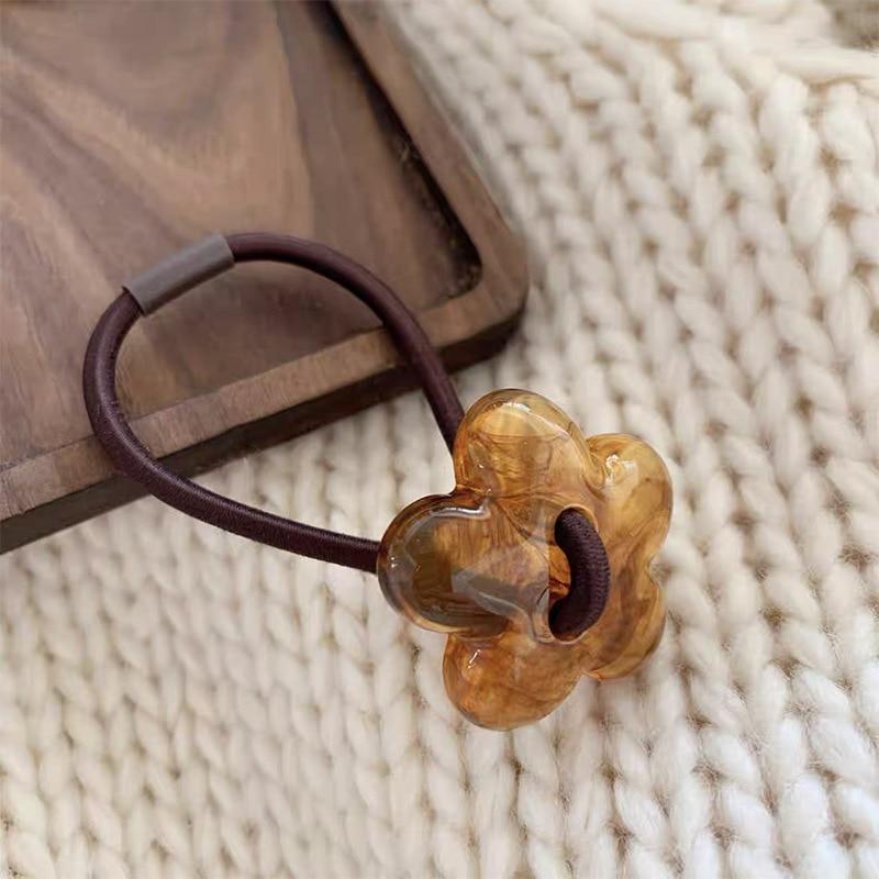 Korean Metal Flower Heart Elastic Rubber Band Scrunchies Elegant Hair Rope Hairband For Women Headband Hair Accessories Headwear